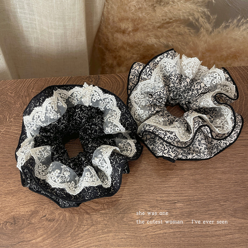 韩系蕾丝花边大肠发圈双层高级感超大号头绳扎马尾丸子头头花头饰