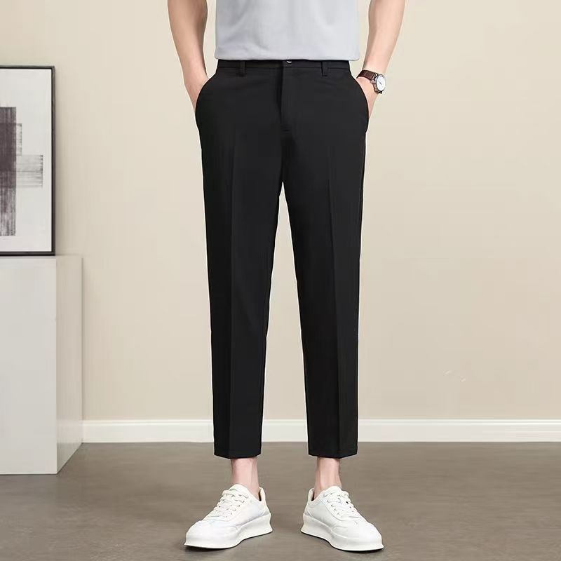 男士简约轻奢夏季降温冰感直筒西裤小脚休闲裤九分裤薄款垂感