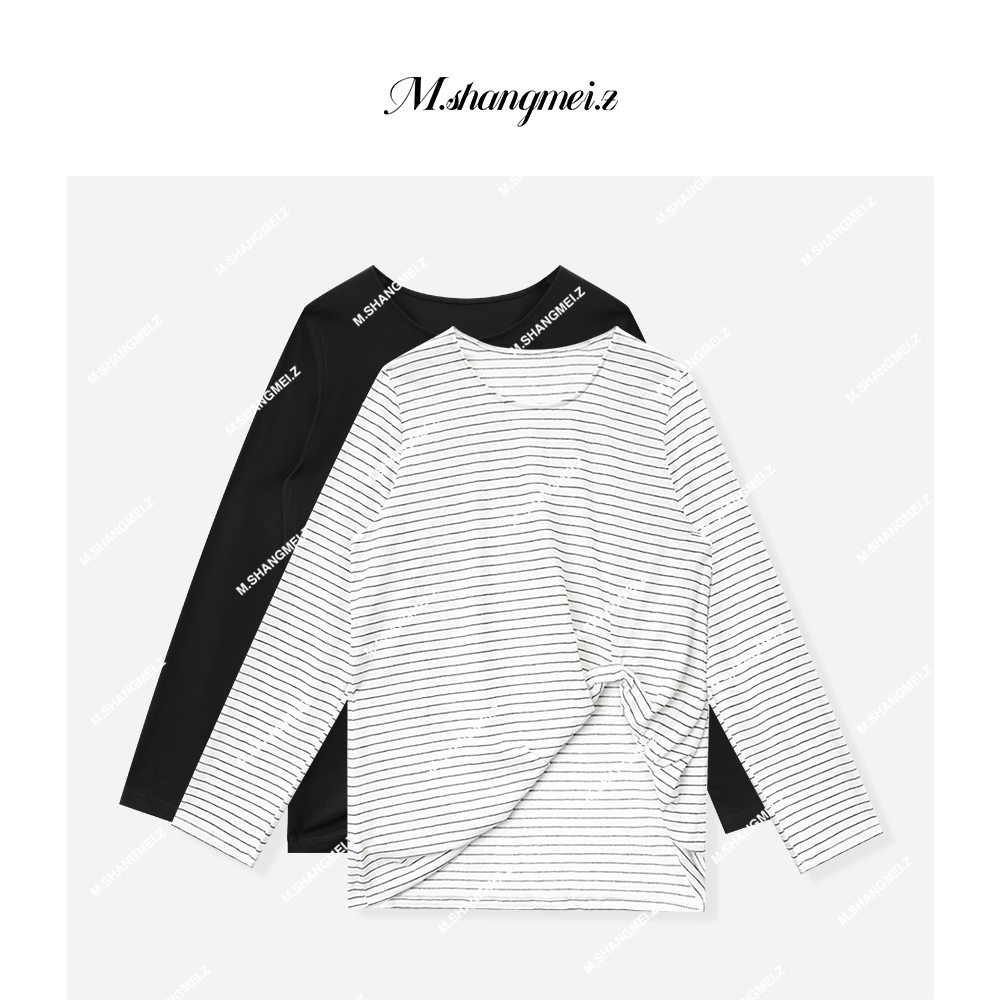 M.SHANGMEI.Z/沐熙【凹造型】美大哥条纹设计感长袖上衣X05T3551