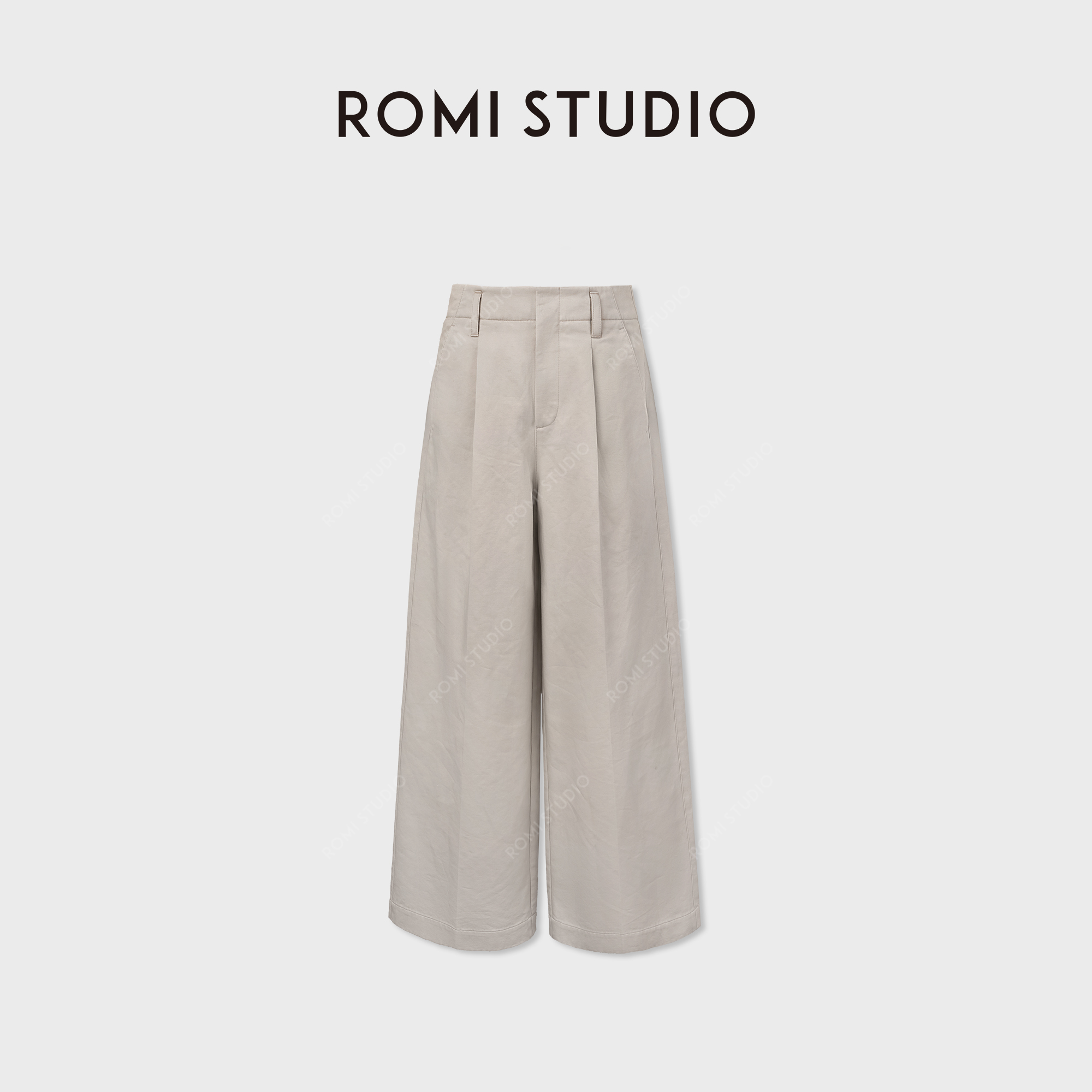ROMI STUDIO“舒适自然”立体单褶高腰休闲百搭棉质阔腿裤431K2049