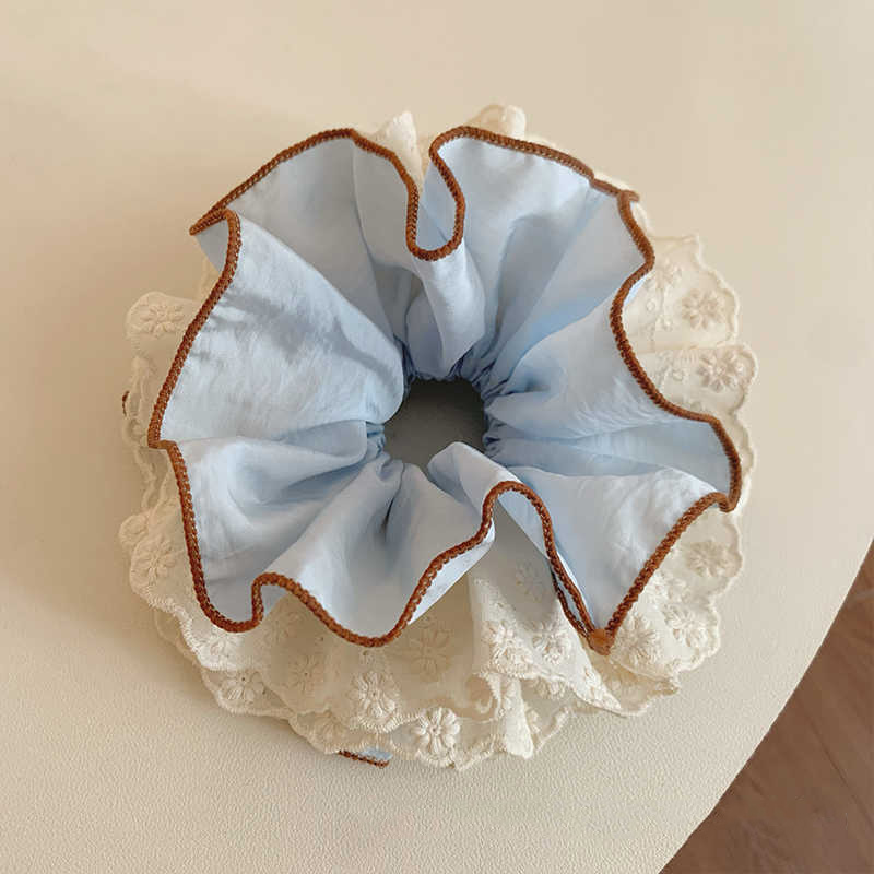 重工韩系蕾丝双层大肠发圈女甜美扎头发丸子头发绳低马尾头绳皮筋