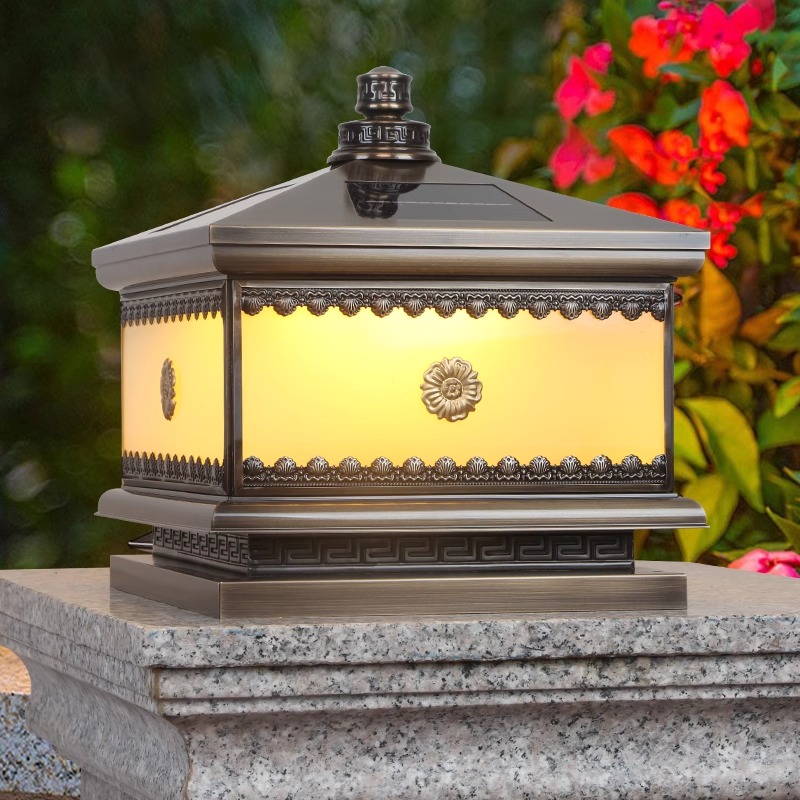 全铜太阳能防水柱头灯户外新中式庭院灯围墙灯别墅大门口柱子灯