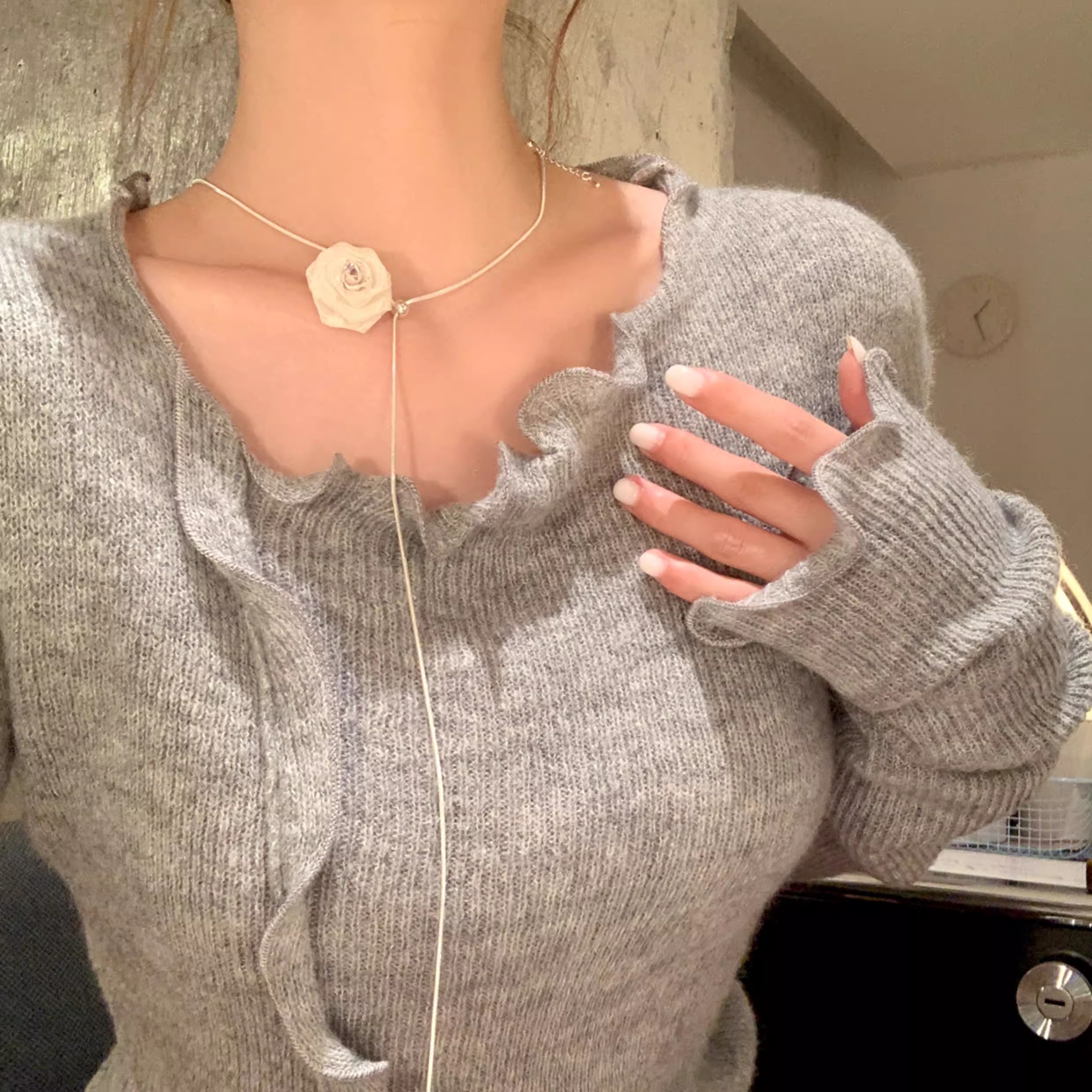 钛钢项链 超仙玫瑰花朵抽拉式项链轻奢小众高级感配饰颈链choker