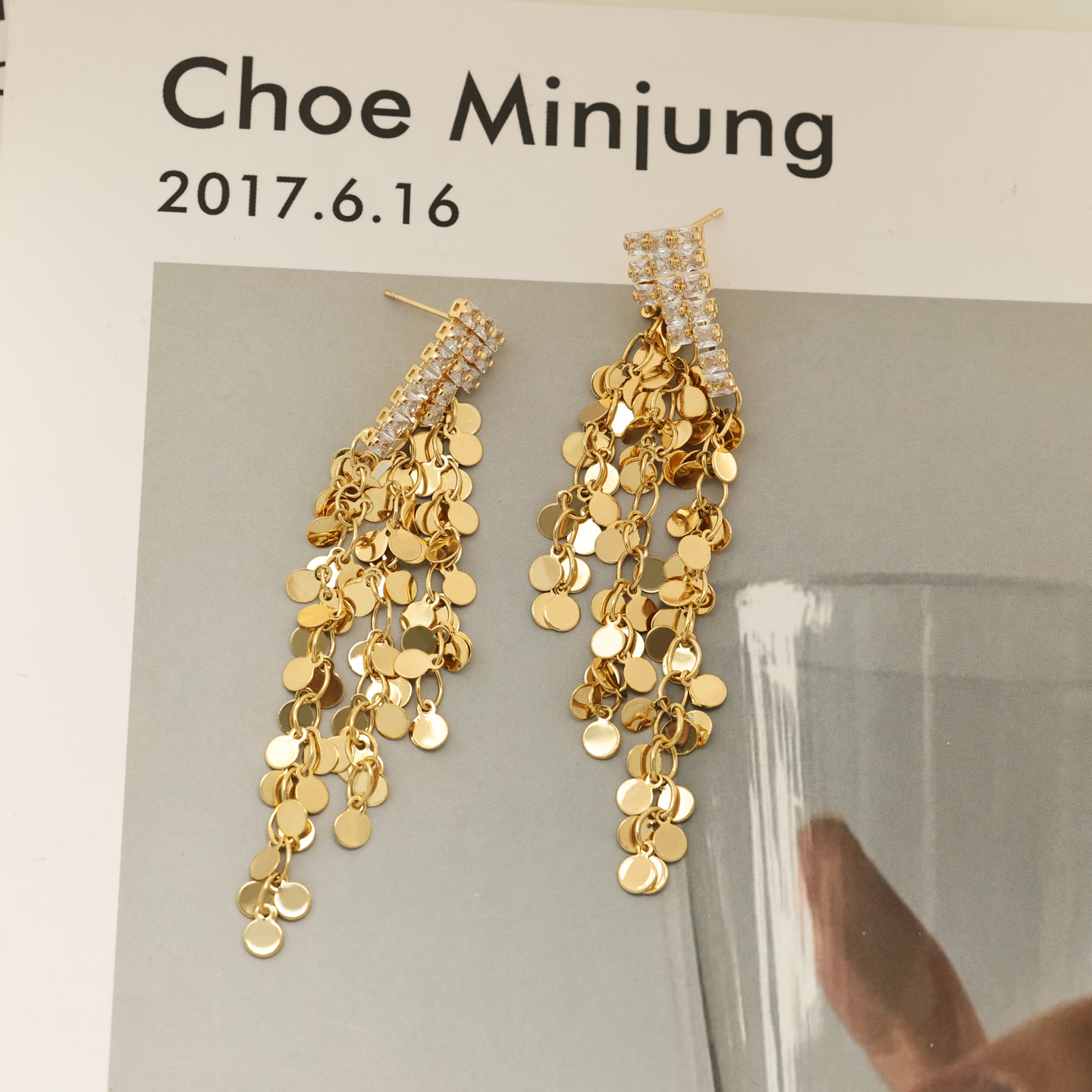 铜合金耳饰 镀18K金「瀑淋身」长款流苏耳钉大气质时尚网红高档耳环