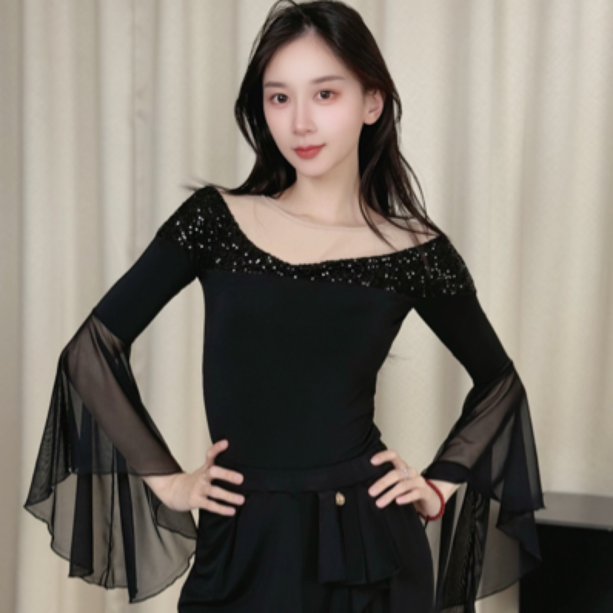 【断码清】丹珍舞服成人摩登舞上装国标练功服上衣M3-10