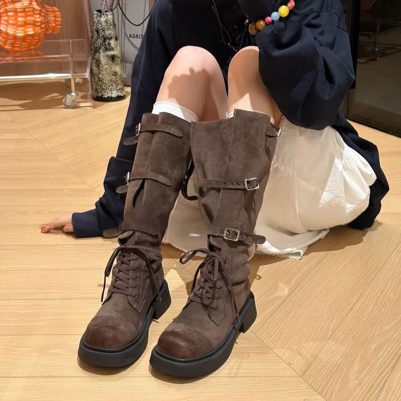 腿型救星!可调节超大腿围腿精长靴 女休闲时尚百搭骑士长靴5cm21