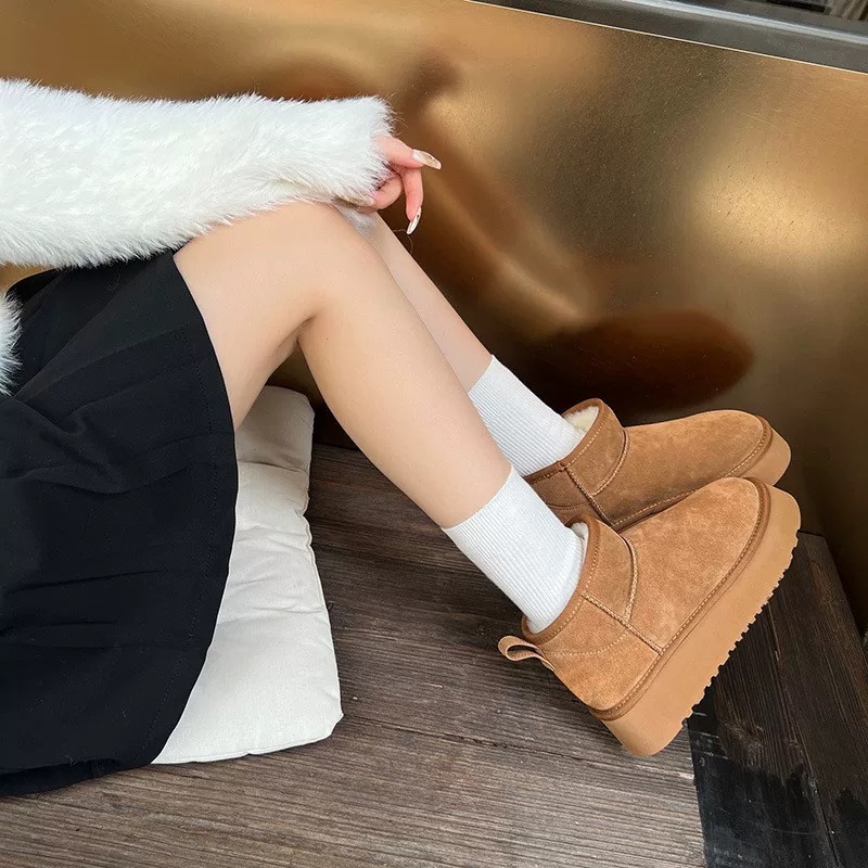 牛皮羊毛厚底雪地靴女2025冬季新款加绒保暖防滑短筒靴棉鞋