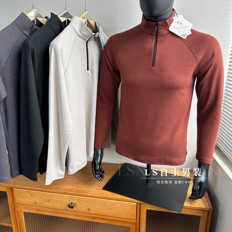 太惊艳 醋酸绵羊毛柔暖高弹 秋冬男户外时尚休闲半拉链卫衣打底衫