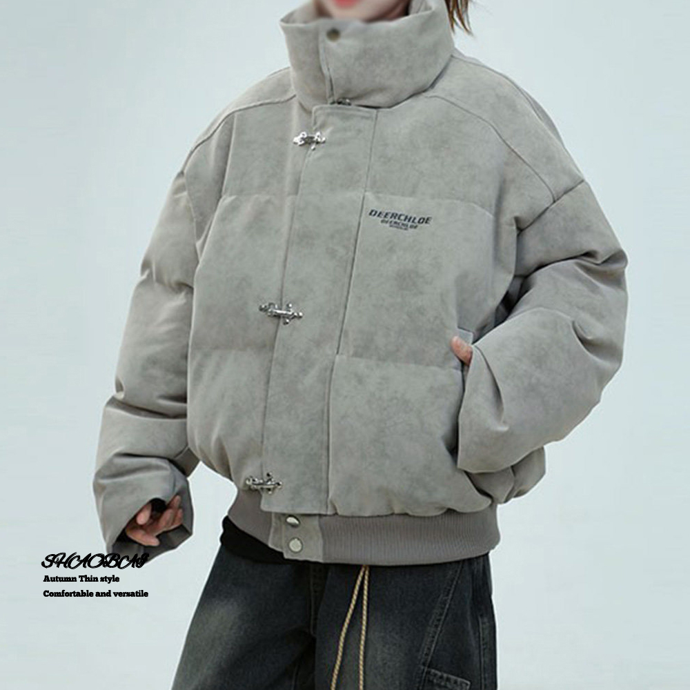 扎染麂皮绒立领棉服男冬季高级感潮牌棉衣美式青少年防寒保暖外套