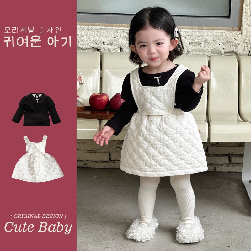 巴拉巴拉云朵婴幼童洋气一体绒泡泡袖打底衫2025冬季韩版加绒背心