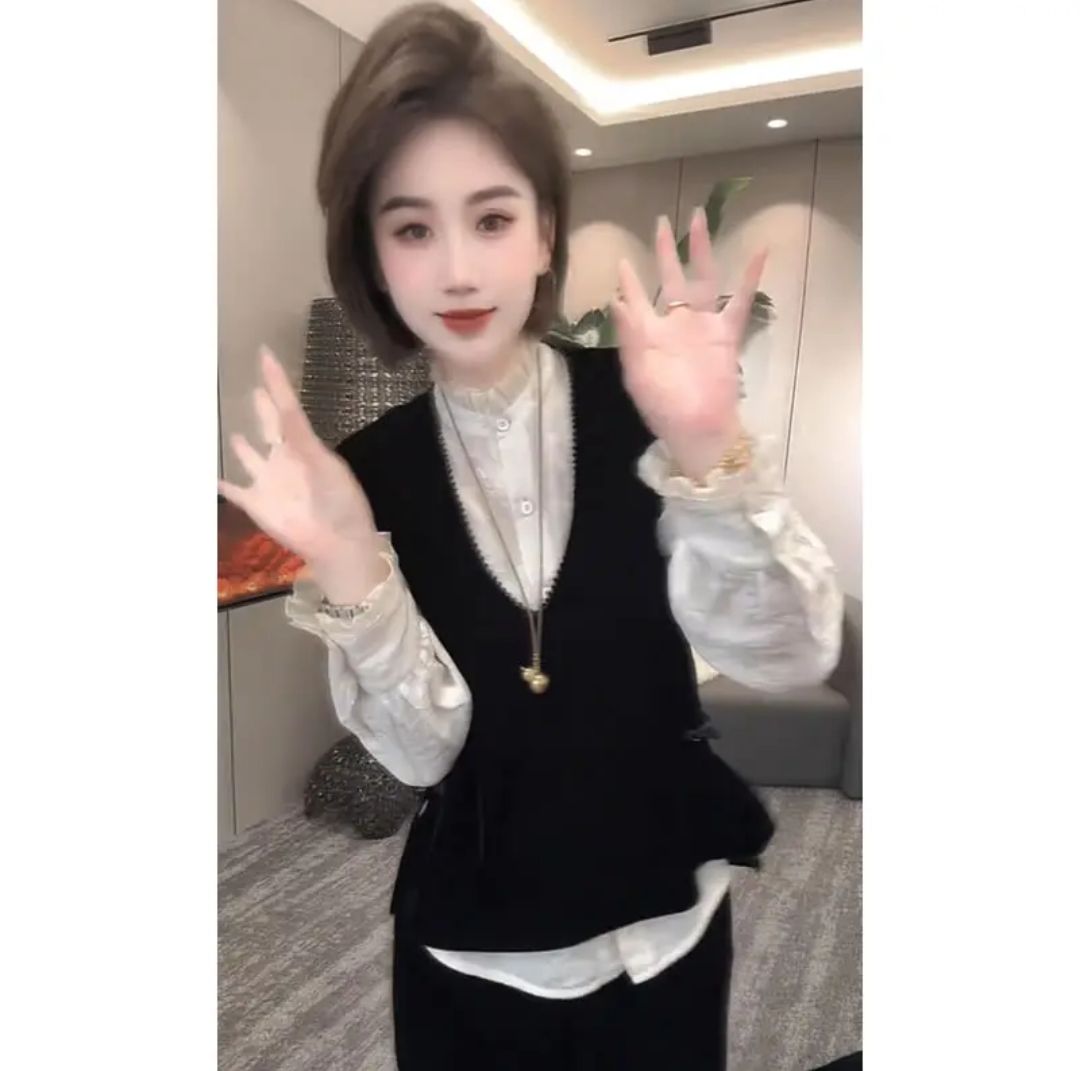 【有运费险】时尚气质衬衫上衣女秋季新款老钱风新中式洋气丝绒马甲
