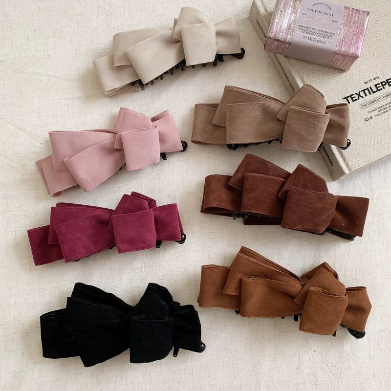 韩系高级感美拉德麂皮绒多层蝴蝶结香蕉夹女盘发夹马尾夹发饰