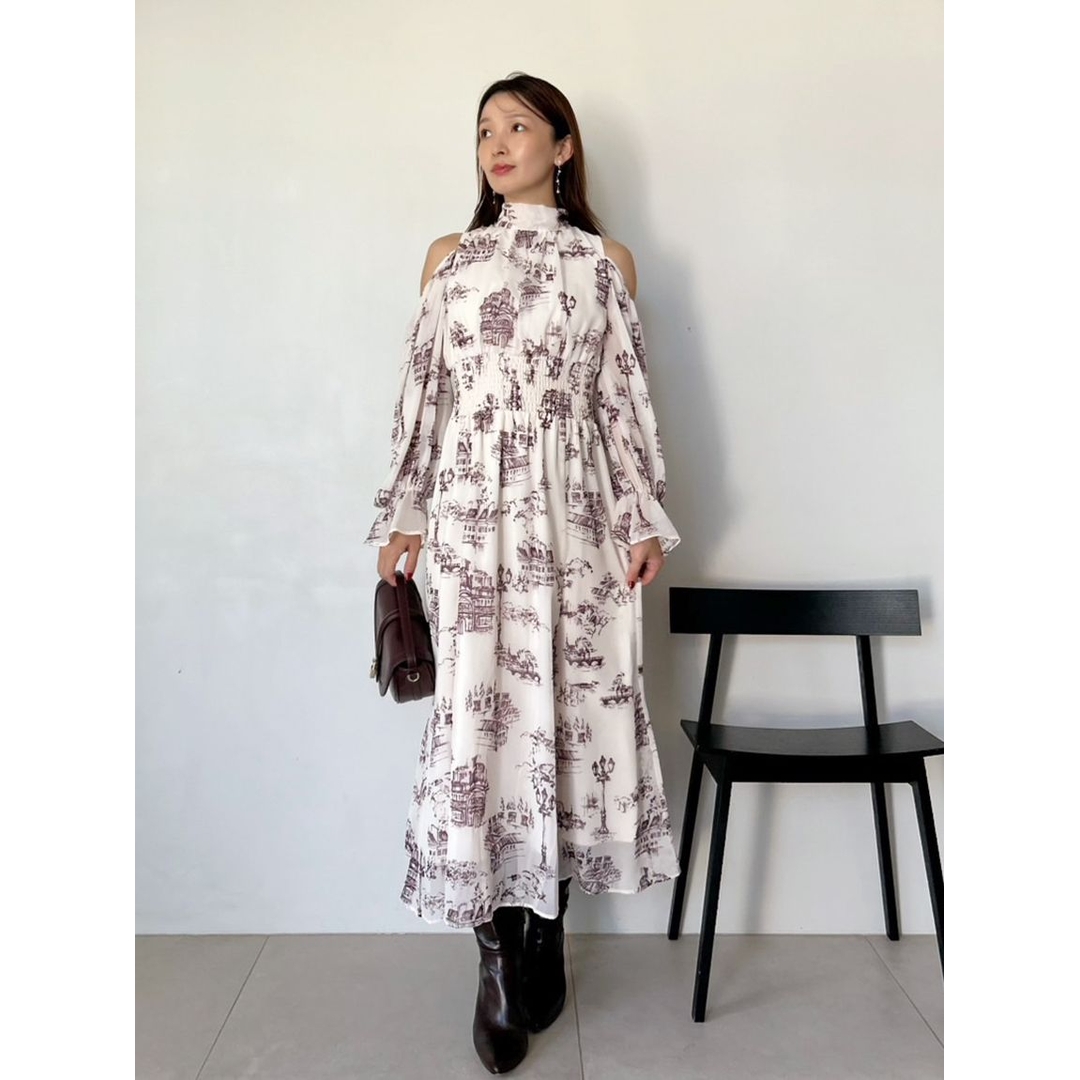 【Montendre】秋季新款 S 气质碎花法式拼接立领后系带露肩连衣裙