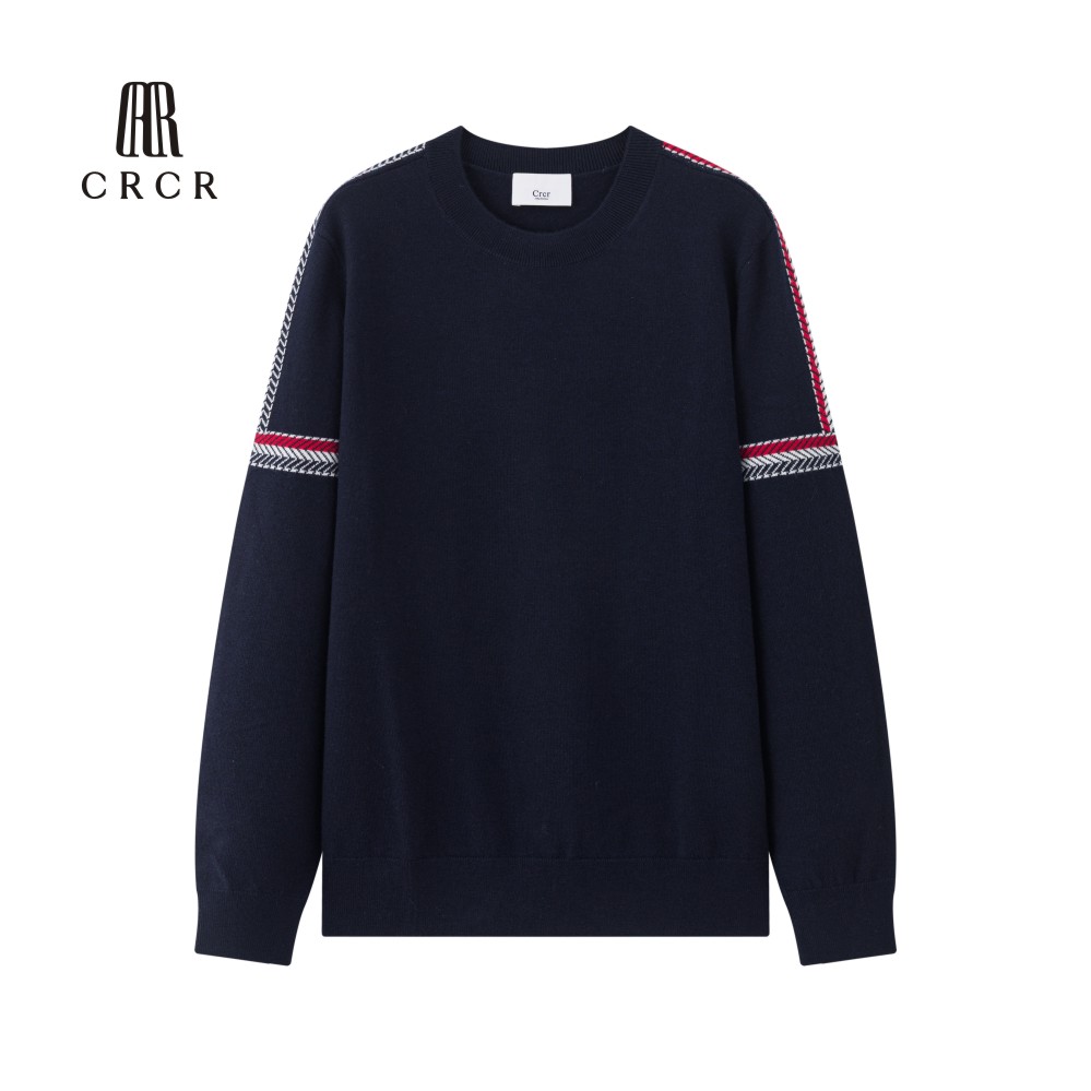 【年末福利款】CRCR条纹撞色羊毛套头衫圆领百搭针织保暖男士