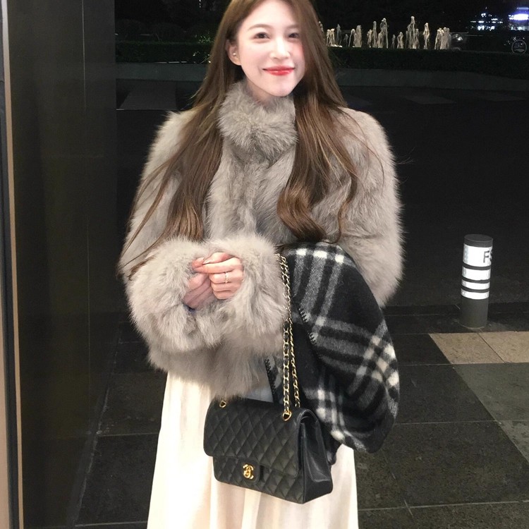 人造皮草 韩版时尚外套女短款冬季新款加厚时尚洋气渐染毛绒上衣