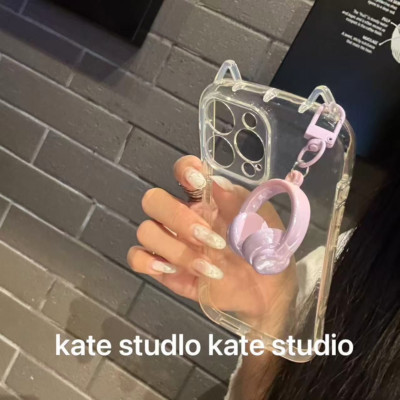 渐变耳机手机壳适用iPhone17promax立体猫耳朵透明ins挂件多用途
