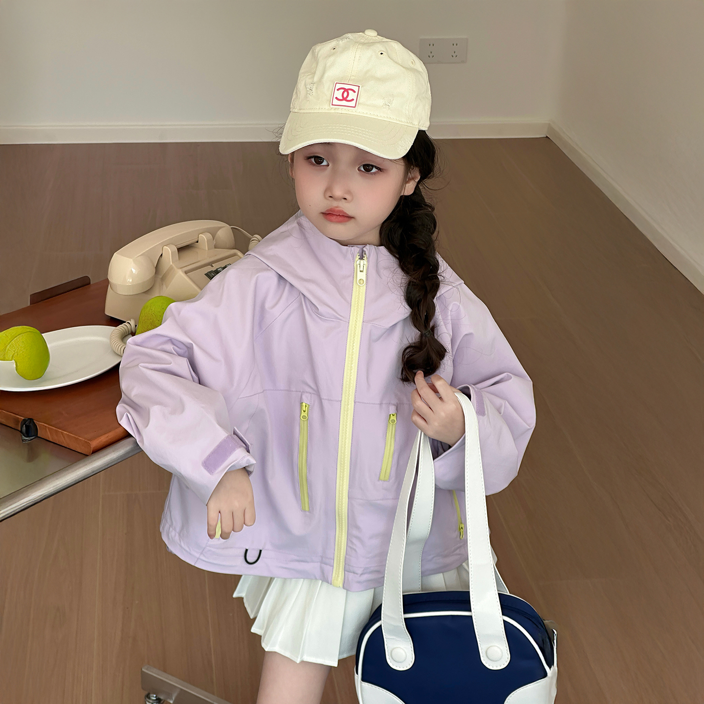 韩版女童连帽外套2025新款女孩秋季超好看紫色冲锋衣儿童爆款风衣