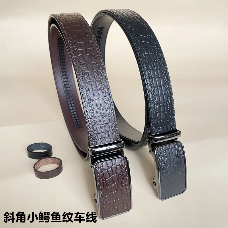 TY男士头层牛皮皮带3.45贴皮小鳄鱼纹斜角车线自动扣商务高档腰带
