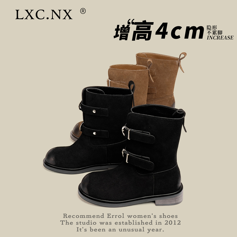 复古风擦色皮带扣西部牛仔靴女2025年秋冬新款美拉德显瘦机车短靴