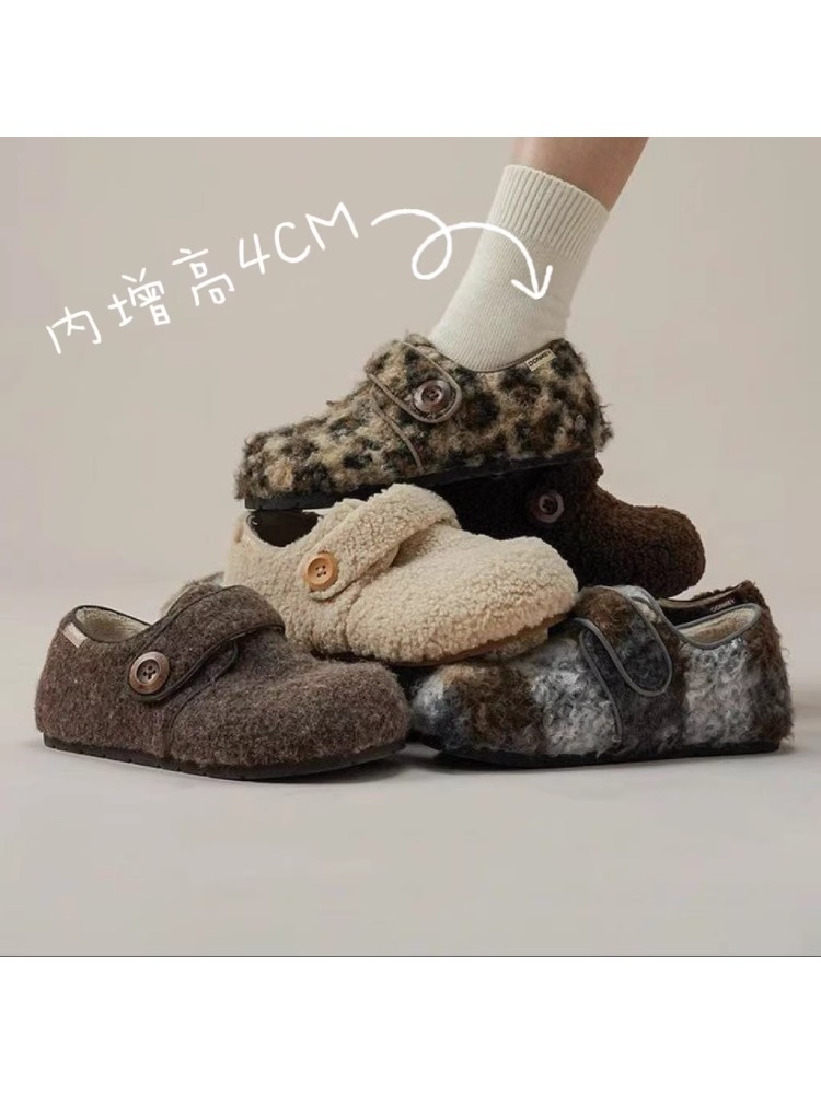 加绒毛毛鞋女魔术贴2025新款秋冬内增高勃肯鞋懒人外穿豆豆鞋棉鞋
