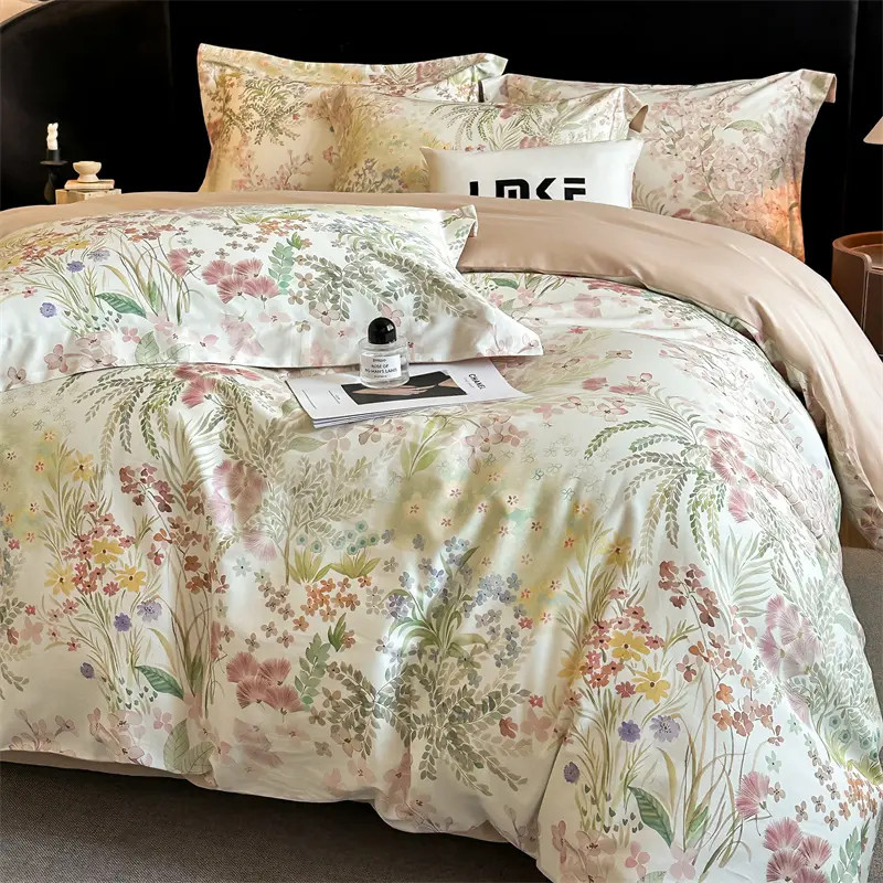 富安娜高端160支纯棉四件套100%全棉数码印花床单被套款床上用品4