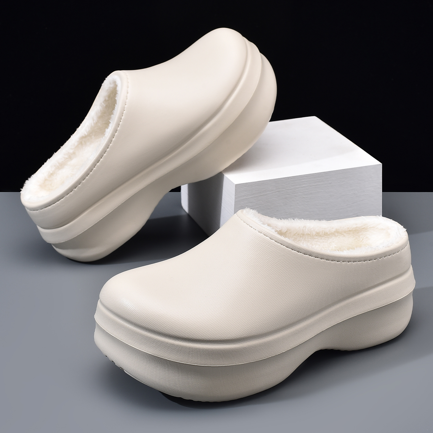 包头厚底勃肯厨师鞋男士一脚蹬休闲男鞋增高防滑软底拖鞋外穿棉鞋