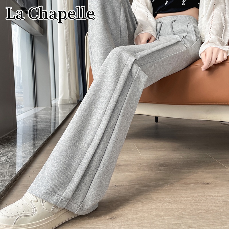 拉夏贝尔秋季新款垂感直筒微喇裤百搭高腰显瘦休闲运动阔腿卫裤子