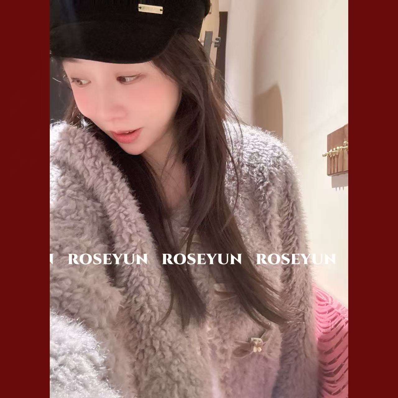 【Rose Yun】蝴蝶结灰色毛绒短款外套     JY115015