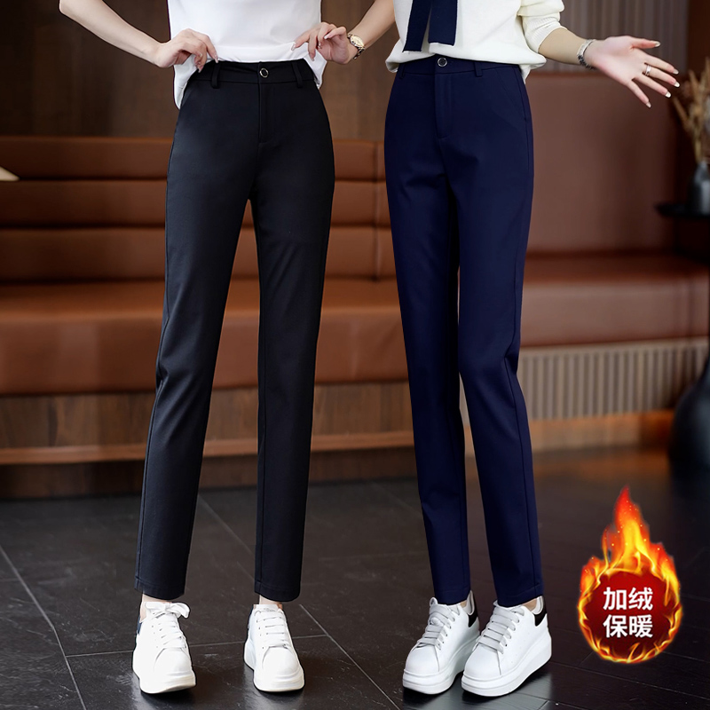 秋冬加绒加厚裤子女2025新款宽松显瘦黑色直筒小个子休闲裤烟管裤