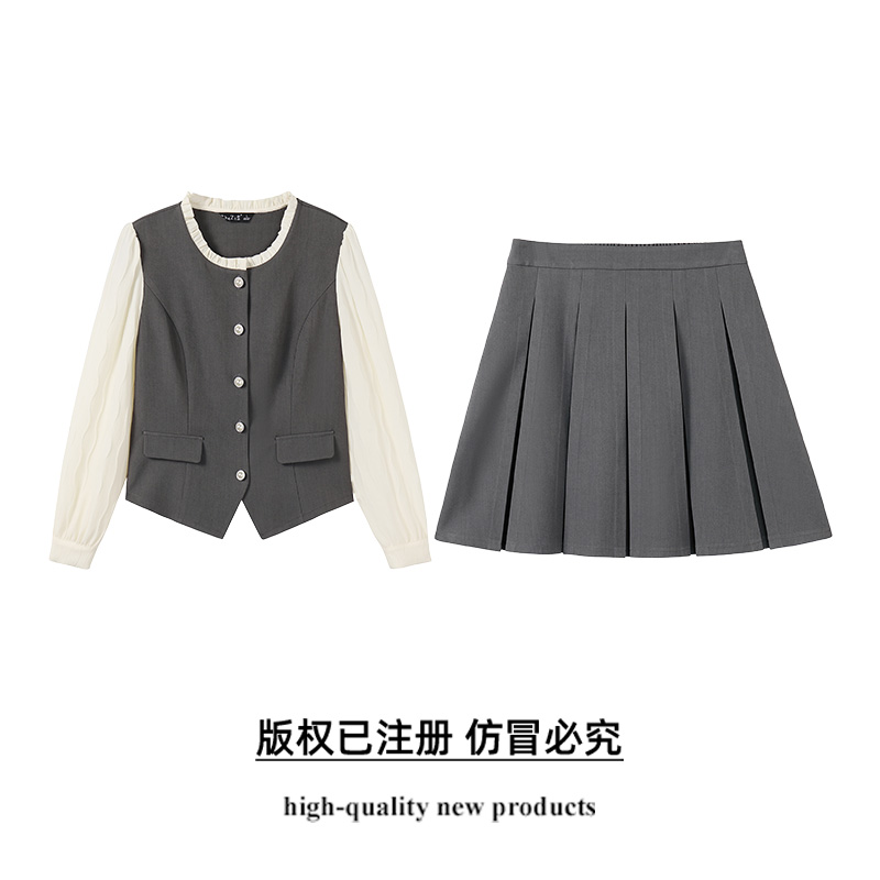 奢姿【多巴胺】大码女装2025新款套装裙气质圆领欧若风半身裙