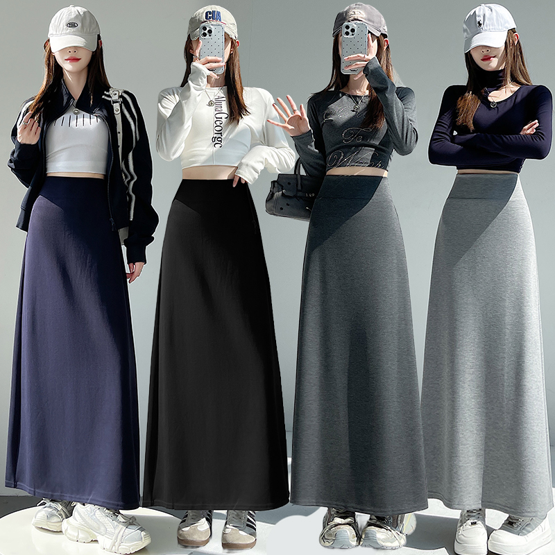 实拍半身裙女2025秋冬新款高腰A字裙运动裙慵懒松弛宽松中长裙子