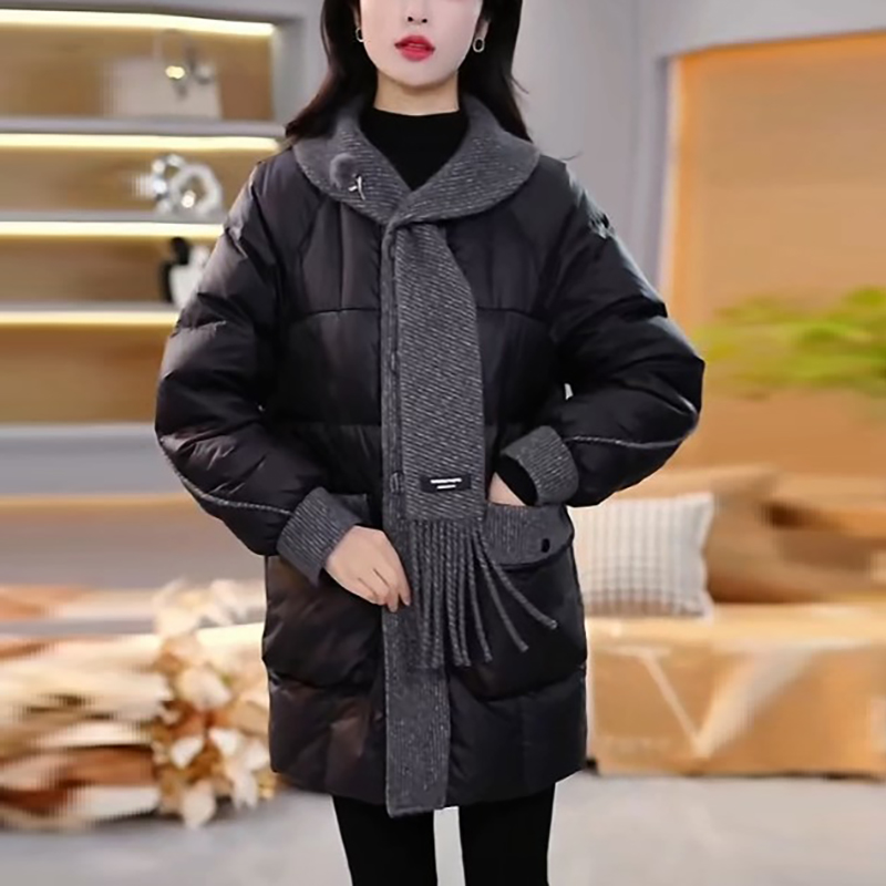 围巾领中长款羽绒服女款爆款2025冬季新款加厚时尚大气保暖外套
