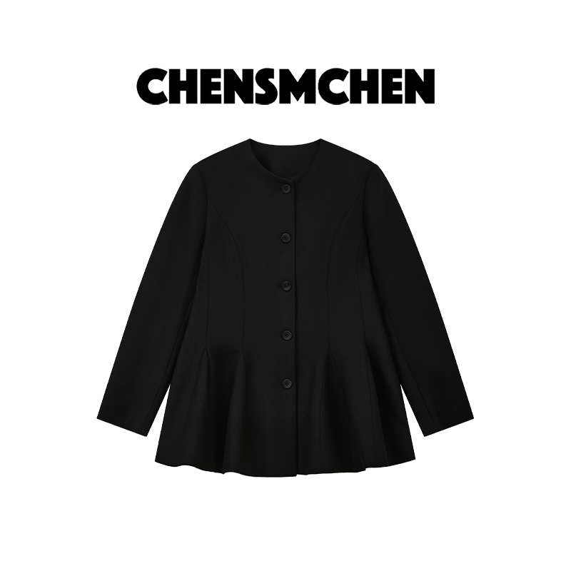 CHENSMCHEN 黑色西装外套秋冬女装复古气质宽松显瘦上衣CSX6091MX