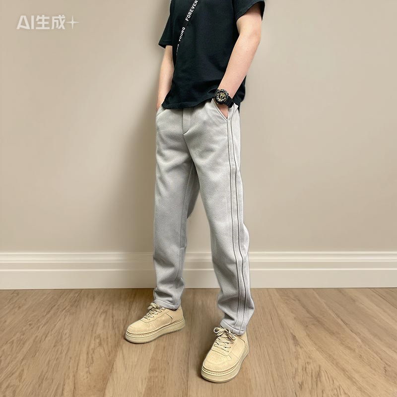 裤子男士秋冬时尚直筒卫裤潮流百搭黑色休闲裤宽松阔腿裤运动长裤