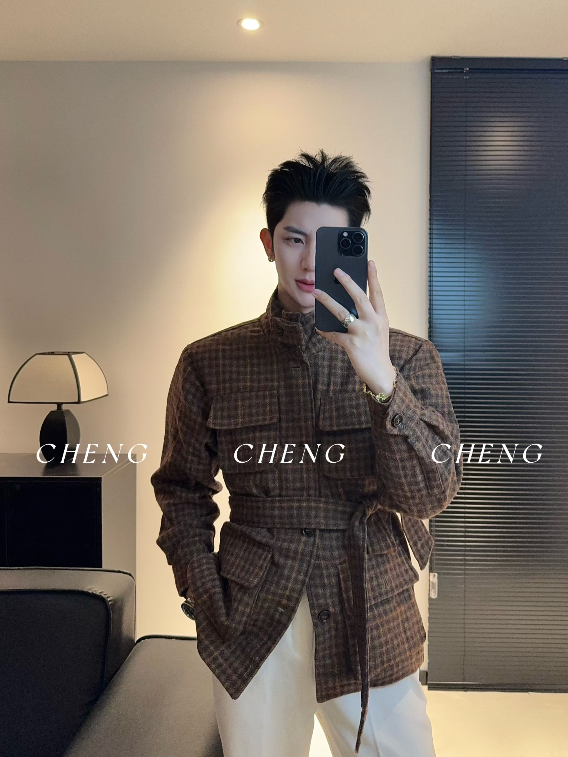 「程程的试衣间」高定美利奴羊毛混纺秋冬保暖猎装夹克复古休闲外套