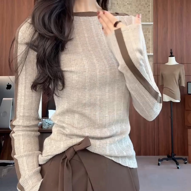 【优雅弧度】秋款上新长袖拼接针织衫LK2506108