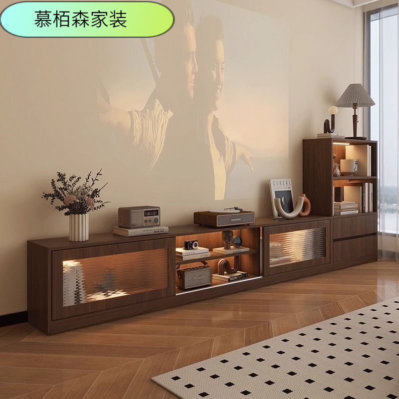 实木高档中古风电视柜落地组合边柜客厅家用复古收纳储物柜子定制