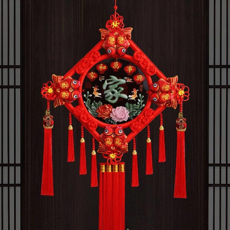 玄关搬家结婚过年马年年味装饰桃镶玉中国结客厅挂件过山峰大连