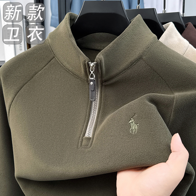 奥莱专柜刺绣秋冬立领奥粒绒拉链男士卫衣休闲户外羊毛保暖长袖