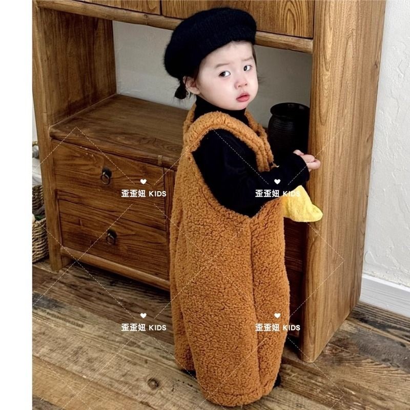 韩国童装2025新款男女童羊羔毛背带裤儿童加厚保暖裤子小童宝宝