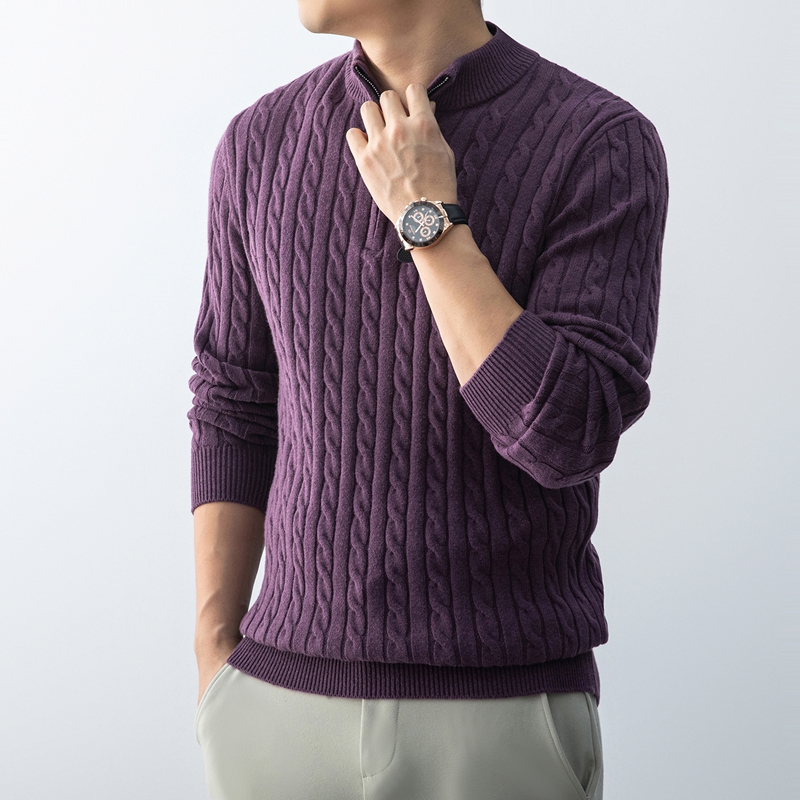 2025秋冬季毛衣男士休闲纯色打底POLO半拉链中青年翻领上衣潮2511