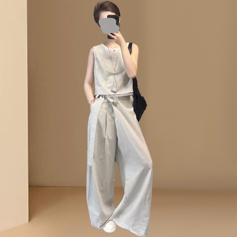 韩国2025新款夏季时尚百搭宽松显瘦无袖背心气质休闲裤两件套女