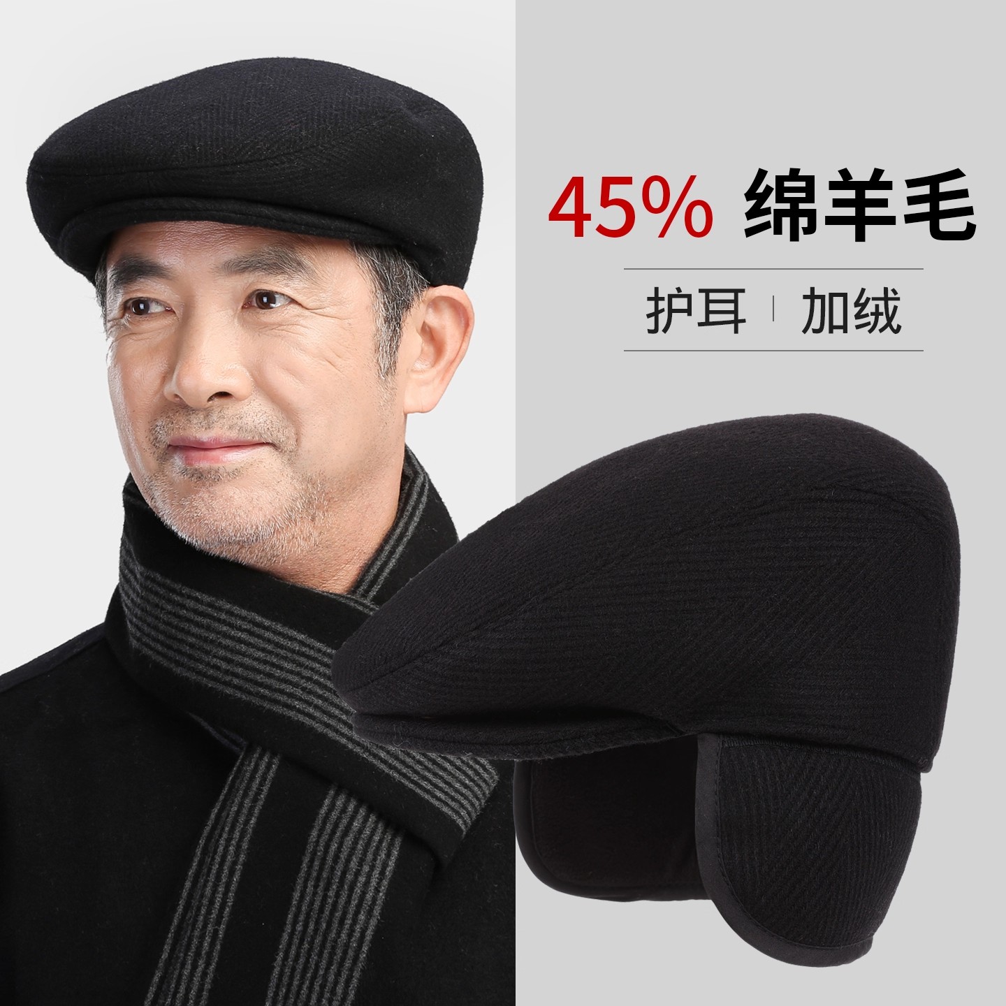 老人帽子男冬季中年爸爸帽保暖秋冬天中老年人老头爷爷鸭舌帽护耳