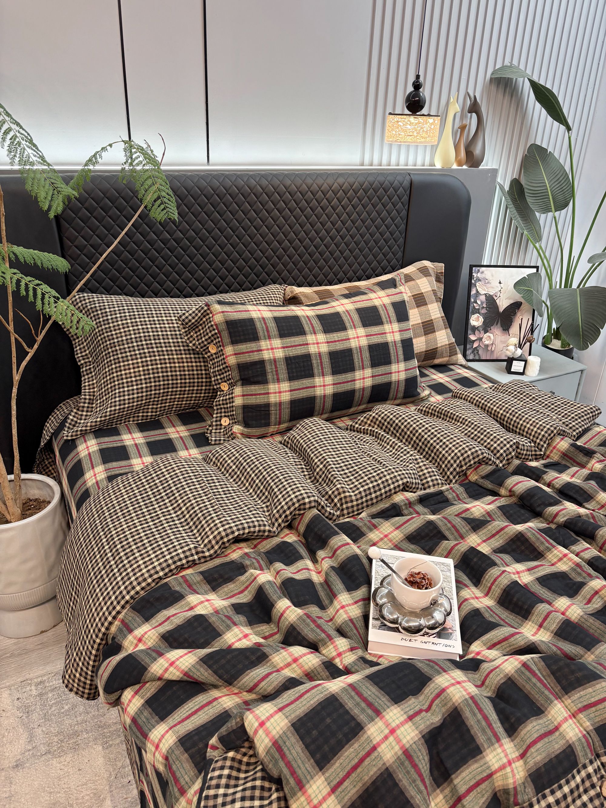 【威尔士】全棉中古风棋盘格双面色织双层纱  高级柔软格子复古套件