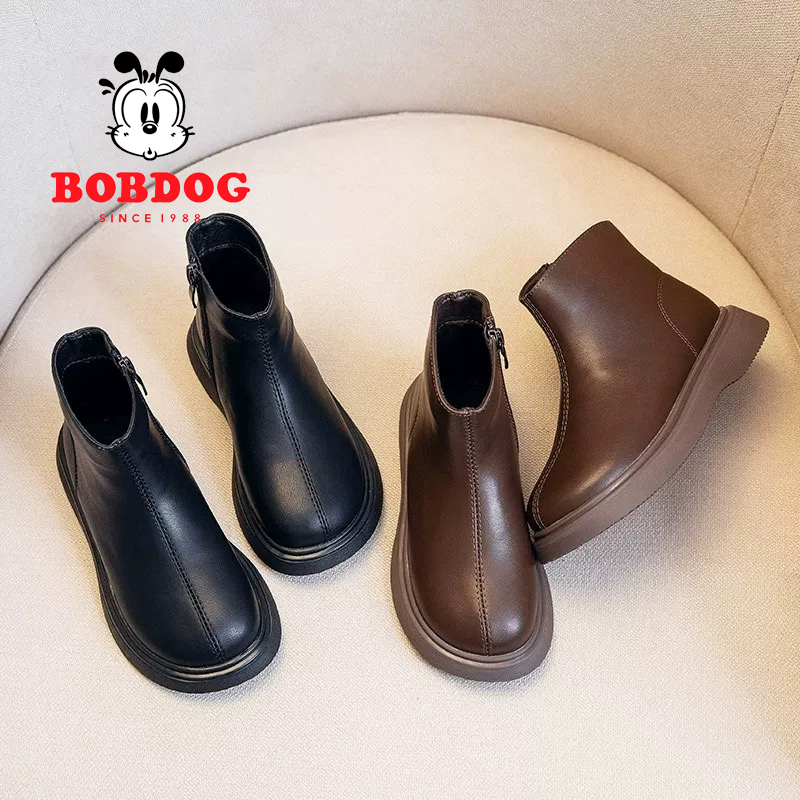 巴布豆儿童马丁靴2025秋冬新款公主单靴儿童加绒皮靴宝宝男童短靴