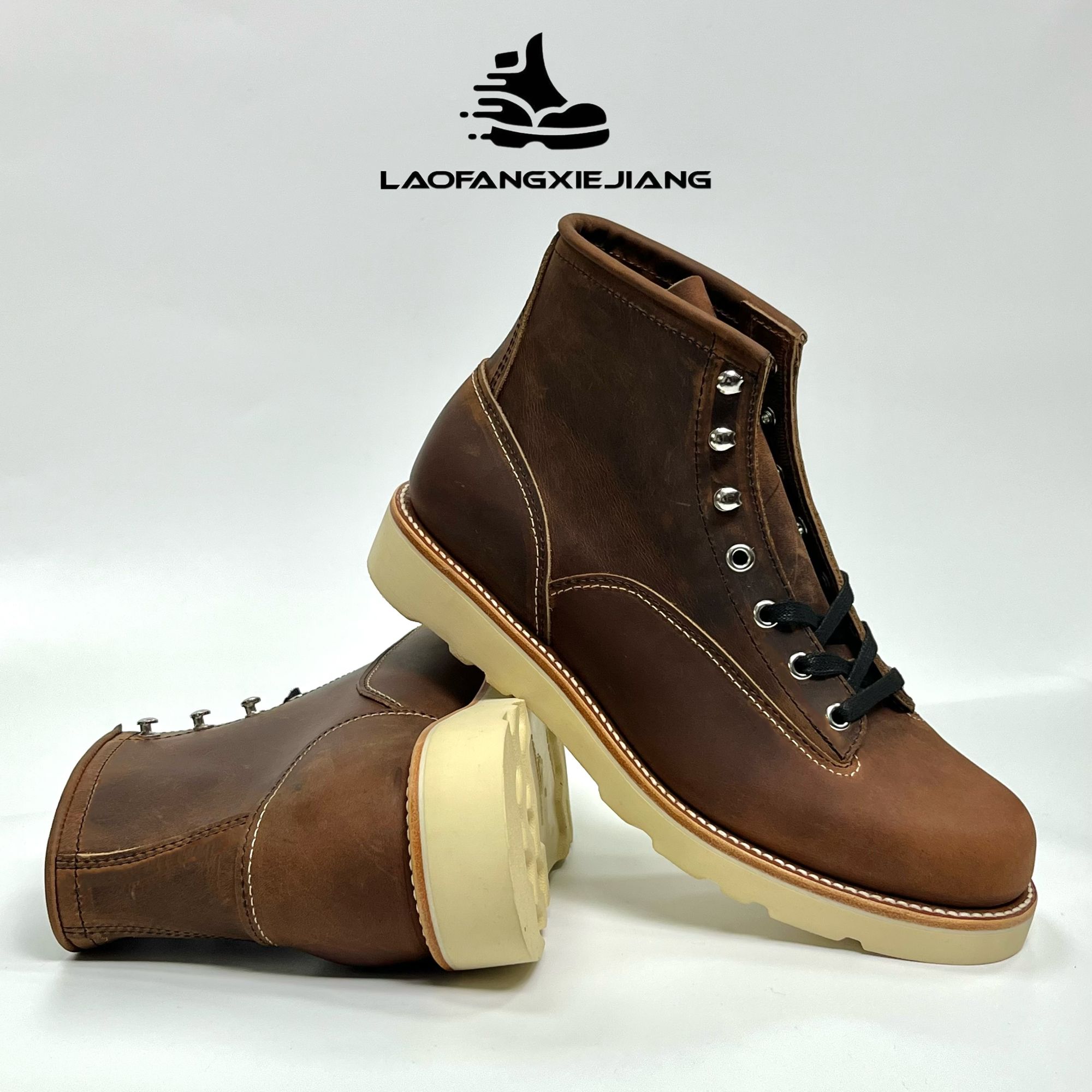 2925/15552工装靴改款F03红铜色疯马皮厚度D楦橡胶大底固特异工艺