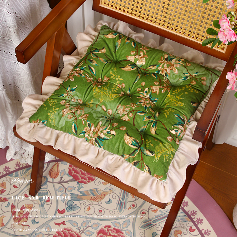 【九孔定位】加厚花边坐垫花卉高级感方蒲团软垫椅子屁垫办公室椅垫