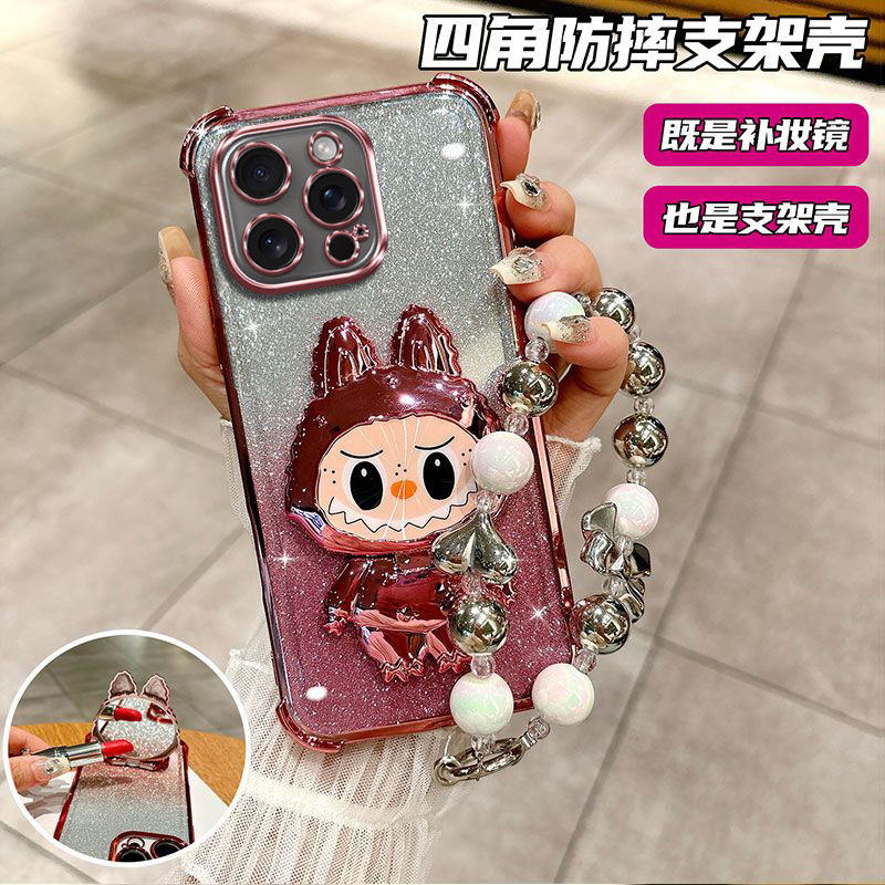 可爱拉布布适用苹果16手机壳15Pro镜子14女款13支架12挂绳11气囊