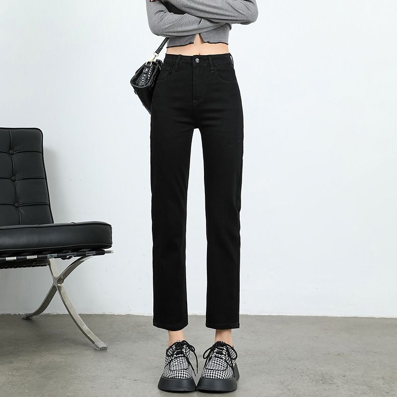 高腰黑色烟管裤女2025新款爆款八分九分小个子直筒裤子显瘦牛仔裤