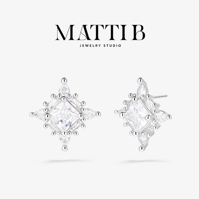 铜合金合成锆石耳饰 小众设计感独特超闪气质轻奢新款耳钉女2025